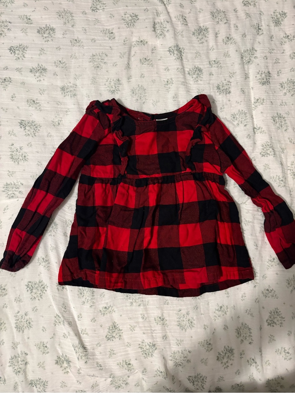Carter's Red & Black Buffalo Plaid Ruffle Long-Sleeve Tee
